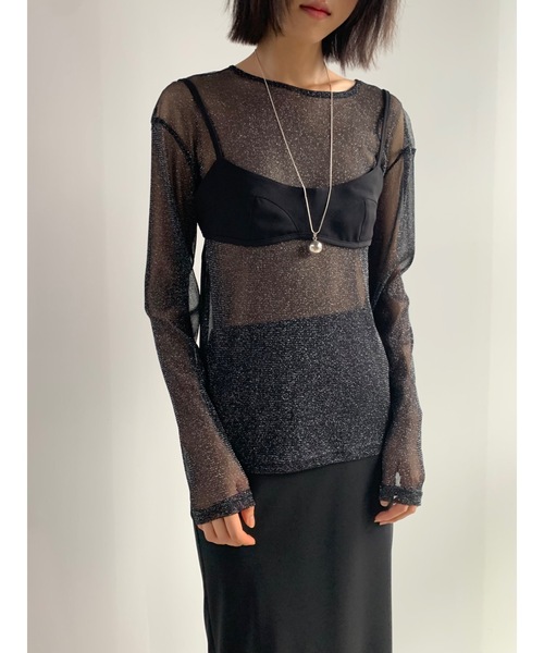 Didot.showroom(ディドット ショールーム)の「シアーラメロンT(Tシャツ/カットソー・レディース・シルバー/ベージュ/ブラック・FREE)」の2枚目の写真