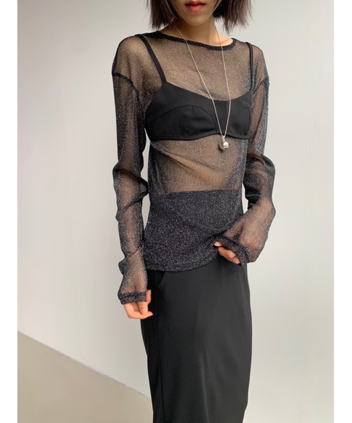 Didot.showroom(ディドット ショールーム)の「シアーラメロンT(Tシャツ/カットソー・レディース・シルバー/ベージュ/ブラック・FREE)」の9枚目の写真