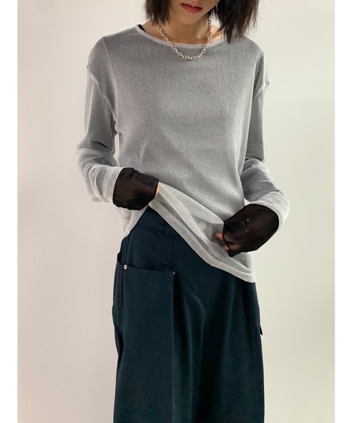 Didot.showroom(ディドット ショールーム)の「シアーラメロンT(Tシャツ/カットソー・レディース・シルバー/ベージュ/ブラック・FREE)」の14枚目の写真