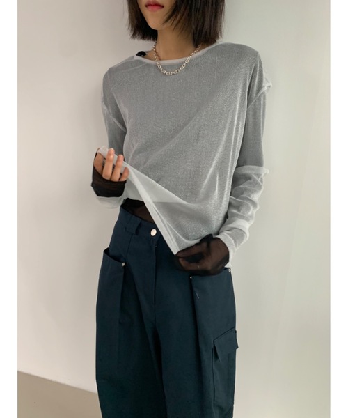 Didot.showroom(ディドット ショールーム)の「シアーラメロンT(Tシャツ/カットソー・レディース・シルバー/ベージュ/ブラック・FREE)」の15枚目の写真