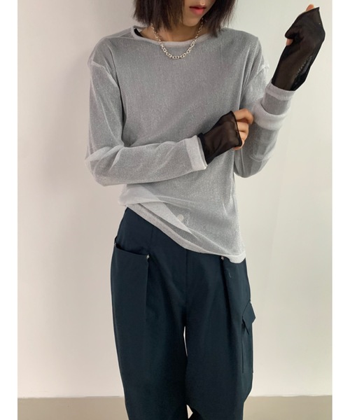 Didot.showroom(ディドット ショールーム)の「シアーラメロンT(Tシャツ/カットソー・レディース・シルバー/ベージュ/ブラック・FREE)」の16枚目の写真