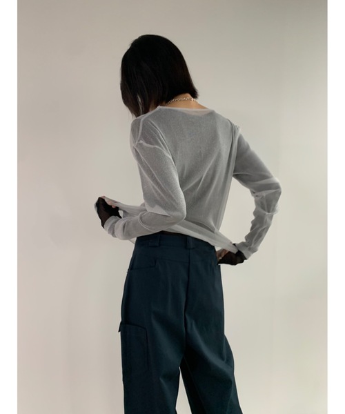 Didot.showroom(ディドット ショールーム)の「シアーラメロンT(Tシャツ/カットソー・レディース・シルバー/ベージュ/ブラック・FREE)」の18枚目の写真