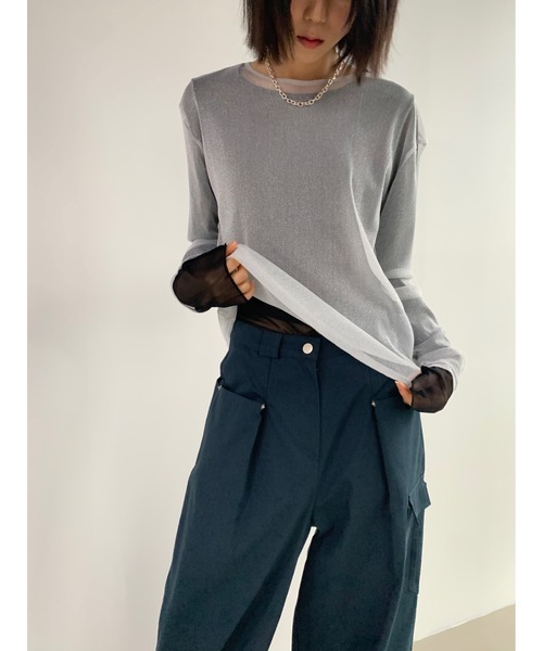 Didot.showroom(ディドット ショールーム)の「シアーラメロンT(Tシャツ/カットソー・レディース・シルバー/ベージュ/ブラック・FREE)」の19枚目の写真