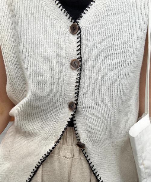 lawgy（ラウジー）の「bi color line mix vest / バイカラーラインミックスベスト（ベスト・レディース・オートミール/ヘザーグレー・FREE）」の6枚目の写真