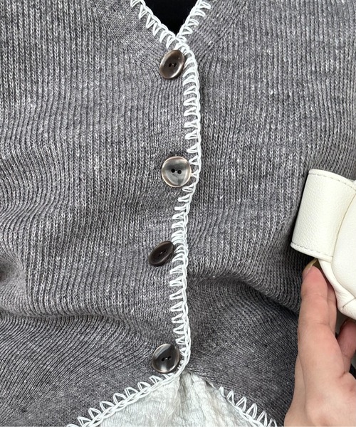 lawgy（ラウジー）の「bi color line mix vest / バイカラーラインミックスベスト（ベスト・レディース・オートミール/ヘザーグレー・FREE）」の9枚目の写真