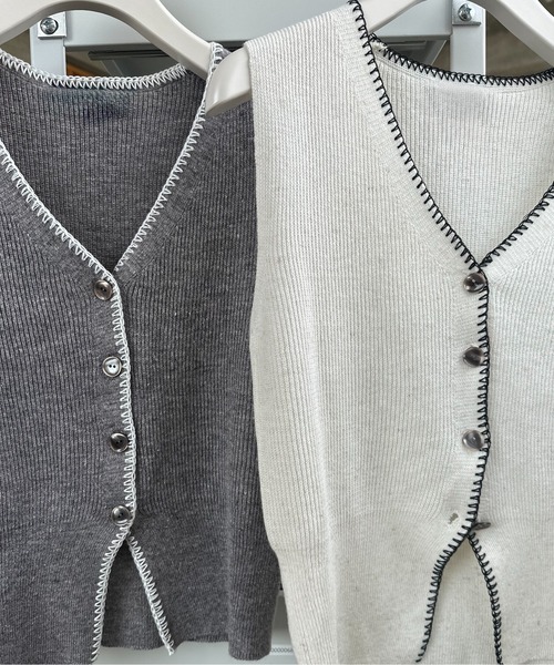 lawgy（ラウジー）の「bi color line mix vest / バイカラーラインミックスベスト（ベスト・レディース・オートミール/ヘザーグレー・FREE）」の10枚目の写真