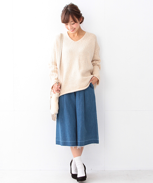 Ray BEAMS（レイビームス）の「Ray BEAMS / 3G 袖リブ Vネック（ニット/セーター・レディース・ネイビー/ライトグレー/ベージュ・ONE SIZE）」の12枚目の写真