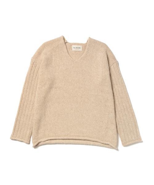 Ray BEAMS（レイビームス）の「Ray BEAMS / 3G 袖リブ Vネック（ニット/セーター・レディース・ネイビー/ライトグレー/ベージュ・ONE SIZE）」の6枚目の写真