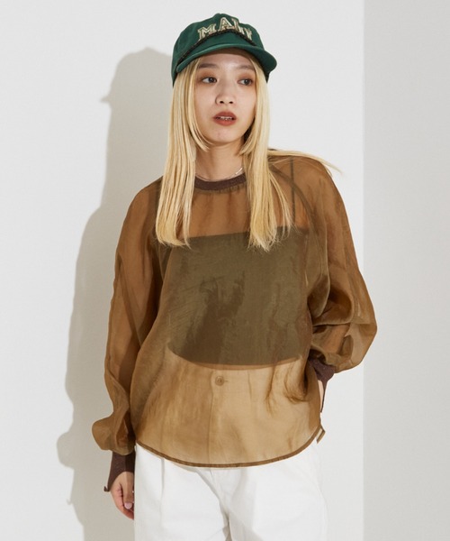 NOMINE(ノミネ)の「【セットアップ着用可】シアー ドルマンスリーブ プルオーバー(シャツ/ブラウス・レディース・グレイッシュベージュ/ピンク/ブラウン/ブラック・フリー)」の1枚目の写真