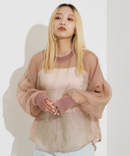 NOMINE(ノミネ)の「【セットアップ着用可】シアー ドルマンスリーブ プルオーバー(シャツ/ブラウス・レディース・グレイッシュベージュ/ピンク/ブラウン/ブラック・フリー)」の4枚目の写真