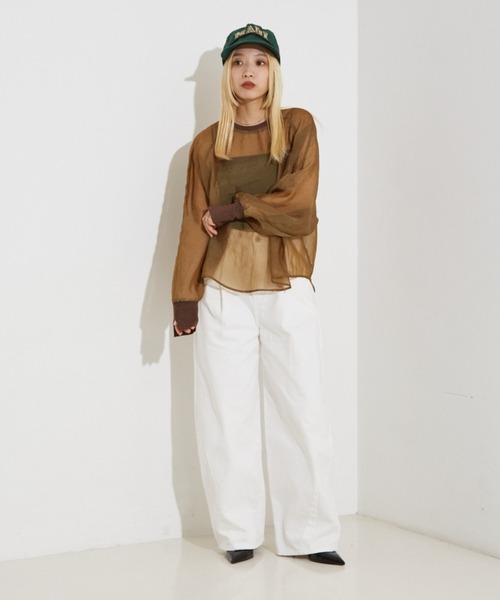 NOMINE(ノミネ)の「【セットアップ着用可】シアー ドルマンスリーブ プルオーバー(シャツ/ブラウス・レディース・グレイッシュベージュ/ピンク/ブラウン/ブラック・フリー)」の19枚目の写真