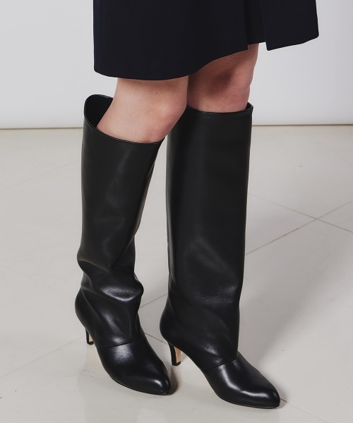 ワイドロングブーツ ブラック レザー /ダブルスタンダードクロージング ワイドロングブーツ（ブーツ）｜DOUBLE STANDARD CLOTHING（ダブル
