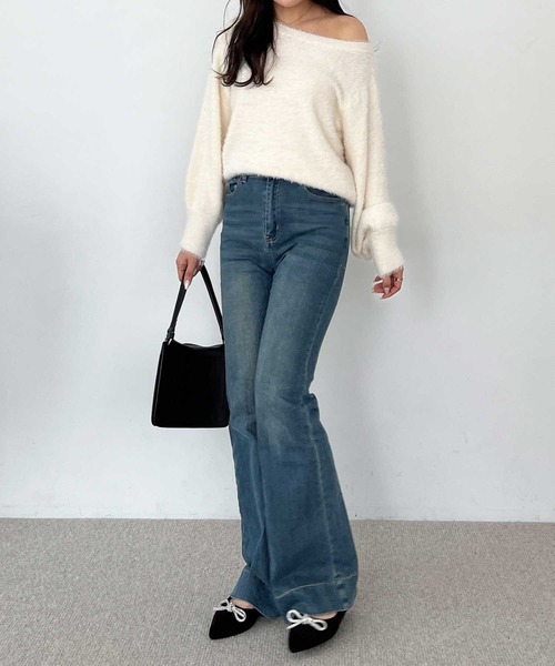 nelliy.（ネルリー）の「【新色追加】ボリュームスリーブシャギーオフショルニット（ニット/セーター・レディース・ブラウン/アイボリー/ブラック/チャコールグレー・MEDIUM/LARGE）」の19枚目の写真