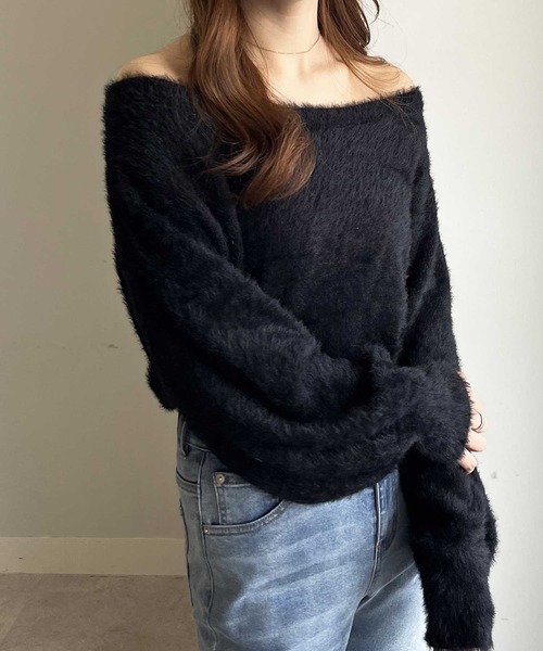 nelliy.（ネルリー）の「【新色追加】ボリュームスリーブシャギーオフショルニット（ニット/セーター・レディース・ブラウン/アイボリー/ブラック/チャコールグレー・MEDIUM/LARGE）」の15枚目の写真