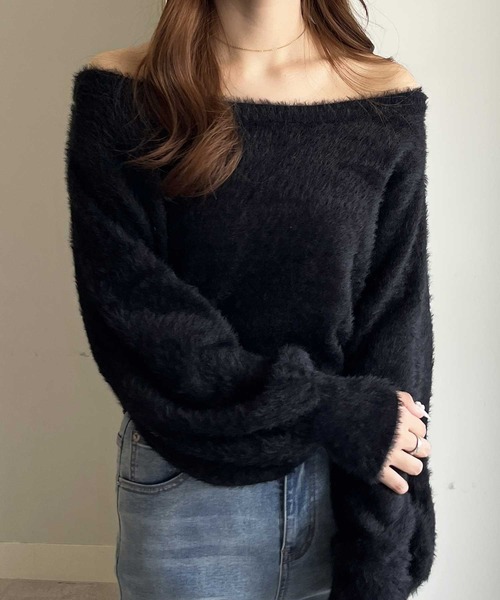 nelliy.（ネルリー）の「【新色追加】ボリュームスリーブシャギーオフショルニット（ニット/セーター・レディース・ブラウン/アイボリー/ブラック/チャコールグレー・MEDIUM/LARGE）」の12枚目の写真