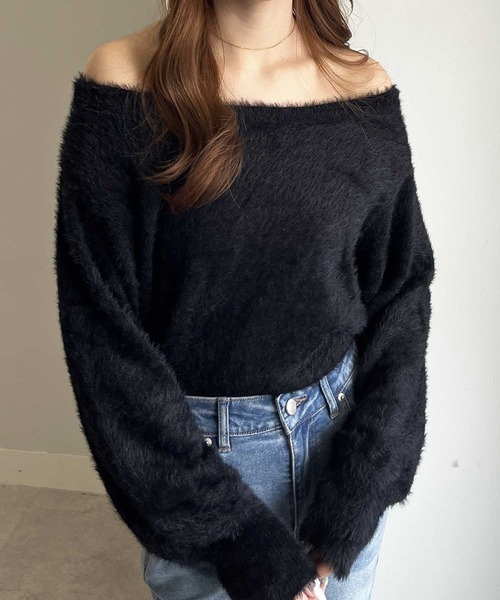セール】【新色追加】ボリュームスリーブシャギーオフショル