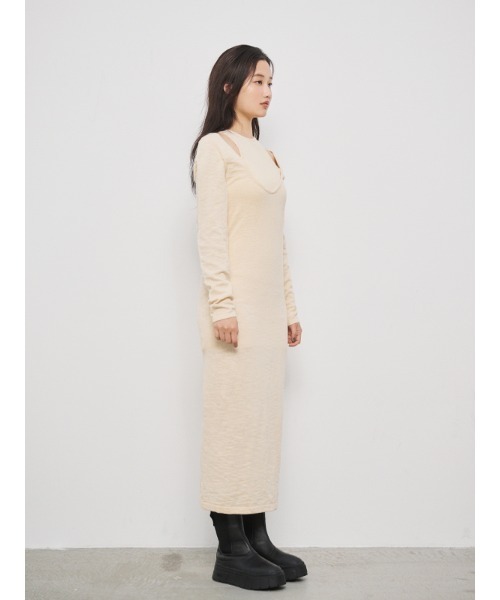 CHAROL（シャロル）の「レイヤードライクロングニットワンピース（ワンピース・レディース・ベージュ/グレー/ブラウン・FREE）」の6枚目の写真