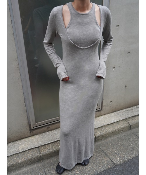 CHAROL（シャロル）の「レイヤードライクロングニットワンピース（ワンピース・レディース・ベージュ/グレー/ブラウン・FREE）」の9枚目の写真