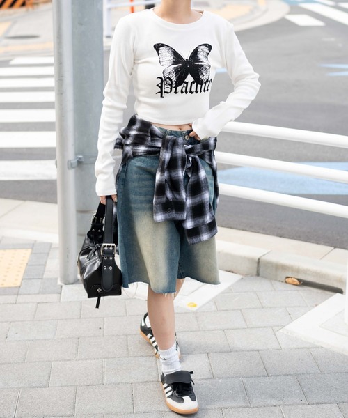 WEGO（ウィゴー）の「WEGO/バタフライプリントロンT（Tシャツ/カットソー・レディース・ブラック/ホワイト・FREE）」の6枚目の写真