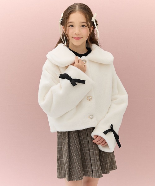 セール】リボンフェイクファーブルゾン（130㎝～160㎝）（ブルゾン
