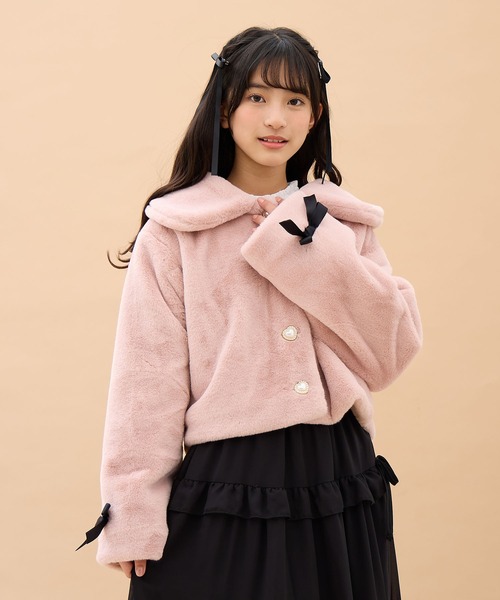 セール】リボンフェイクファーブルゾン（130㎝～160㎝）（ブルゾン