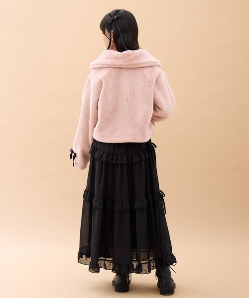 Amourire girl（アムリールガール）の「リボンフェイクファーブルゾン（130㎝～160㎝）（ブルゾン・キッズ・ブラック/オフホワイト/ピンク/サックスブルー・130cm/140cm/150cm/160cm）」の6枚目の写真