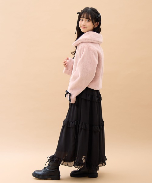 Amourire girl（アムリールガール）の「リボンフェイクファーブルゾン（130㎝～160㎝）（ブルゾン・キッズ・ブラック/オフホワイト/ピンク/サックスブルー・130cm/140cm/150cm/160cm）」の8枚目の写真