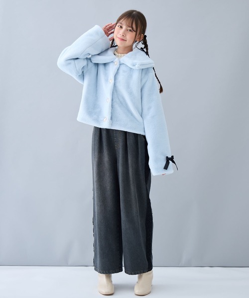 Amourire girl（アムリールガール）の「リボンフェイクファーブルゾン（130㎝～160㎝）（ブルゾン・キッズ・ブラック/オフホワイト/ピンク/サックスブルー・130cm/140cm/150cm/160cm）」の22枚目の写真