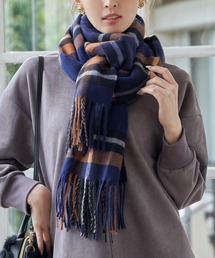 マフラー（ブルー・ネイビー/青色系・ライン柄）ファッション通販