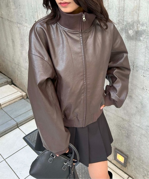 INGNI（イング）の「フェイクレザートラックジャケット（ブルゾン・レディース・ブラック/チャコールグレー/ブラウン・M）」の14枚目の写真