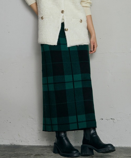 セール】《新色追加》チェック ニット ナロースカート ニットスカート