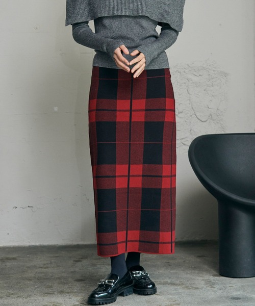 セール】《新色追加》チェック ニット ナロースカート ニットスカート