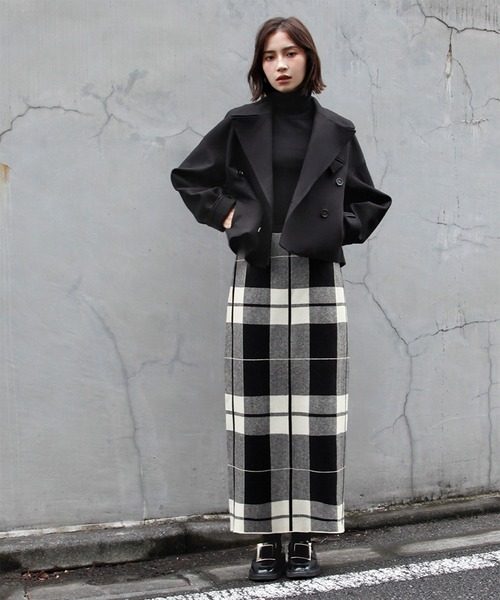 新色追加》チェック ニット ナロースカート ニットスカート ロング丈