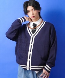 a.p.o.v. アシンメトリー編み模様チルデンニットVネックカーディガン