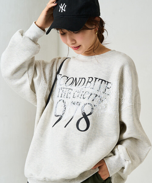 セール】限定展開 裏起毛 ロゴ レース スウェット プルオーバー