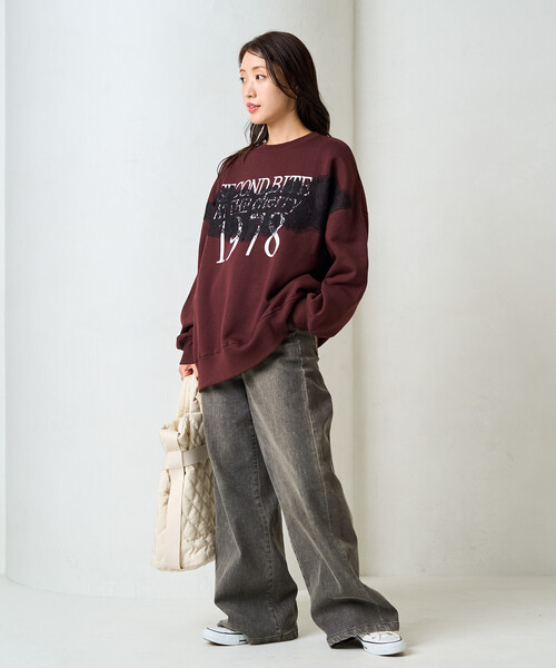 正規品♡裏毛プルオーバー♡ネイビー　スウェット　ロゴ 秋新作】ガーゼ裏毛 スウェット ロゴプリント プルオーバー