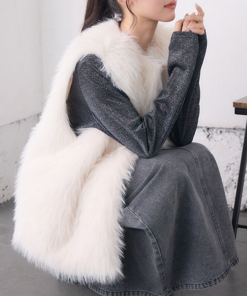 RETRO GIRL（レトロガール）の「Fファーベスト（ベスト・レディース・ブラウン/ライトグレー/ナチュラル・FREE）」の3枚目の写真