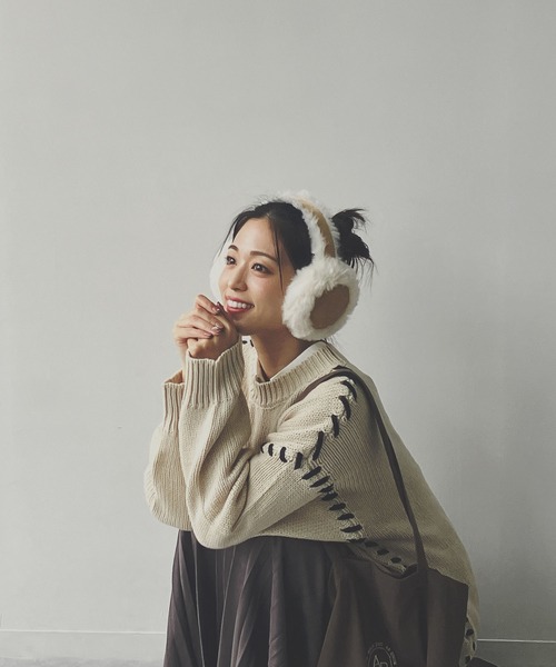 AS KNOW AS plus（アズノゥアズプラス）の「◇折りたたみ式ムートン風イヤーマフ（イヤーマフ・レディース・ベージュ/ブラック・FREE）」の22枚目の写真