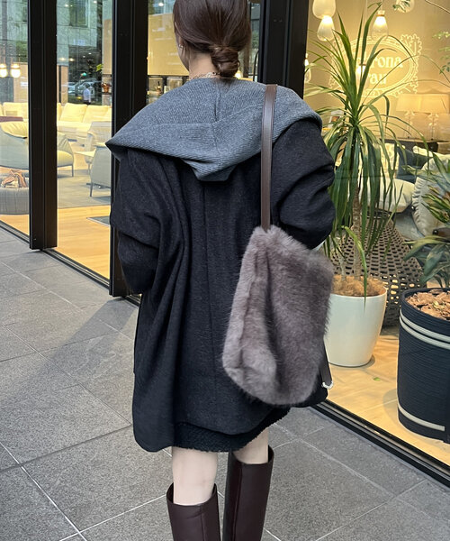 DouDou(ドゥドゥ)の「【WEB限定】トッパーガウンジャケット(その他アウター・レディース・グレー/チャコールグレー/アイボリー・FREE)」の4枚目の写真