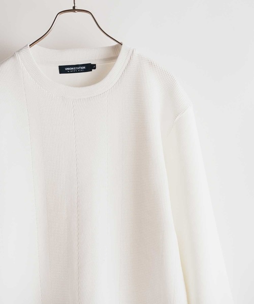 UNION STATION(ユニオンステーション)の「ポリエステルニット×ポンチスウェット プルオーバー(スウェット・メンズ・ブラウン/ライトブルー/ホワイト/ネイビー系・LL/L/M)」の5枚目の写真