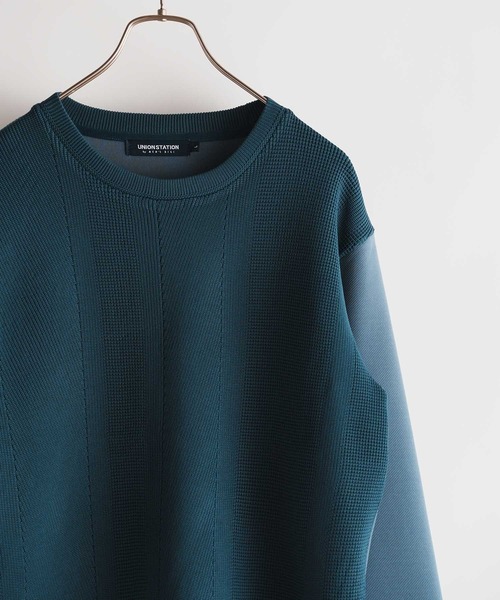 UNION STATION(ユニオンステーション)の「ポリエステルニット×ポンチスウェット プルオーバー(スウェット・メンズ・ブラウン/ライトブルー/ホワイト/ネイビー系・LL/L/M)」の11枚目の写真