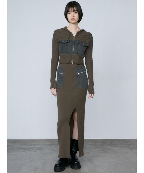 EMODA（エモダ）の「ドッキングポケットニットパーカー（ニット/セーター・レディース・ネイビー/ブラック/カーキ・FREE）」の9枚目の写真