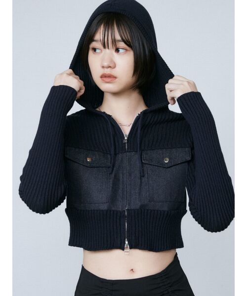 EMODA（エモダ）の「ドッキングポケットニットパーカー（ニット/セーター・レディース・ネイビー/ブラック/カーキ・FREE）」の12枚目の写真