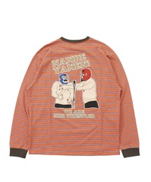 GO TO HOLLYWOOD ネイビー/オレンジ ボーダー長袖カットソー ロングTシャツ 秋服 メンズ ボーダーTシャツ オーバーサイズ