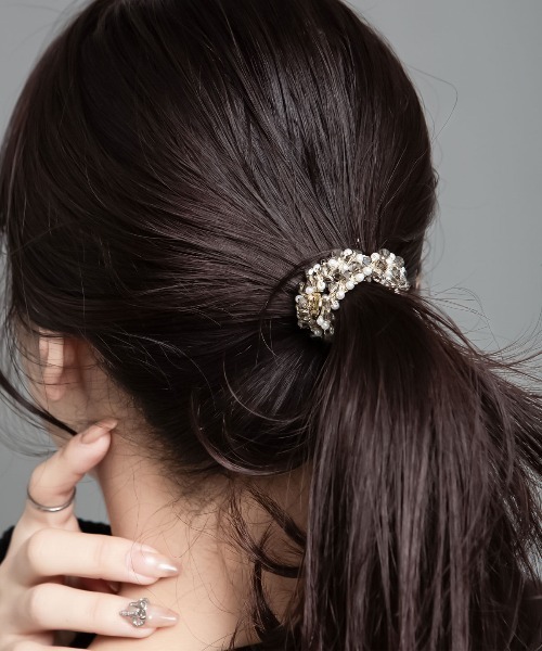 [宅送] セール】チャーム付き ガラスビーズ ヘアゴム（ヘアゴム カラーリング・白髪染め