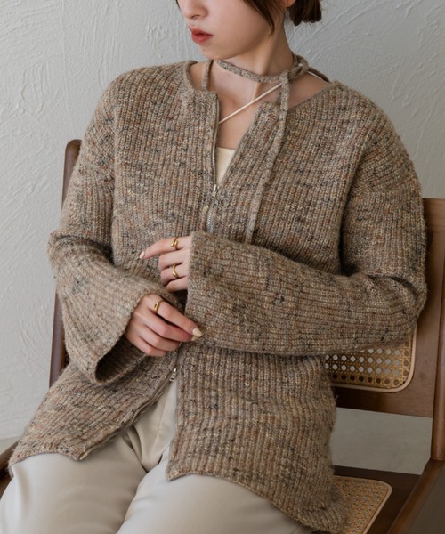 セール】ダブルジップミックスカラーニットカーディガン（ニット