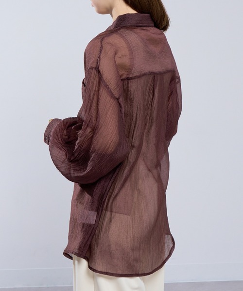 MAISON BREEZE（メゾンブリーズ）の「【MAISON BREEZE】ラメワッシャー シアーシャツ ブラウス シアートップス DTK（シャツ/ブラウス・レディース・ブラック/オフホワイト/グレー/ブラウン・FREE）」の14枚目の写真