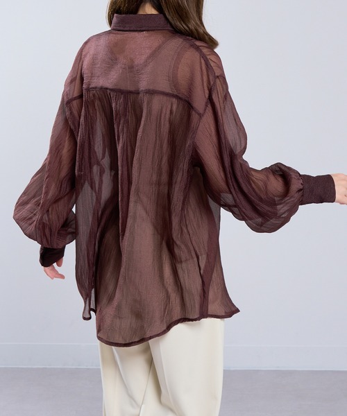 MAISON BREEZE（メゾンブリーズ）の「【MAISON BREEZE】ラメワッシャー シアーシャツ ブラウス シアートップス DTK（シャツ/ブラウス・レディース・ブラック/オフホワイト/グレー/ブラウン・FREE）」の15枚目の写真