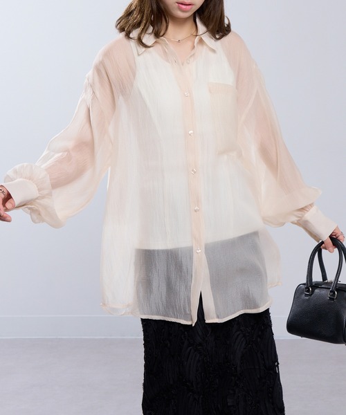 MAISON BREEZE（メゾンブリーズ）の「【MAISON BREEZE】ラメワッシャー シアーシャツ ブラウス シアートップス DTK（シャツ/ブラウス・レディース・ブラック/オフホワイト/グレー/ブラウン・FREE）」の5枚目の写真