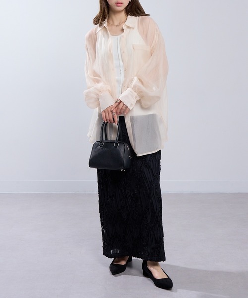 MAISON BREEZE（メゾンブリーズ）の「【MAISON BREEZE】ラメワッシャー シアーシャツ ブラウス シアートップス DTK（シャツ/ブラウス・レディース・ブラック/オフホワイト/グレー/ブラウン・FREE）」の8枚目の写真